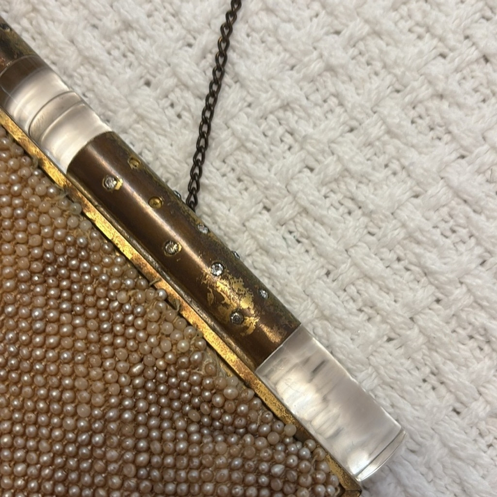 Vintage Hand Beaded Clutch by Josef satin interior lucite & metal opening - Picture 6 of 15